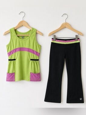 Limeapple Girls Size 7/8 Athletic Outfit Tank Pants Yoga Dance Colorblock‎